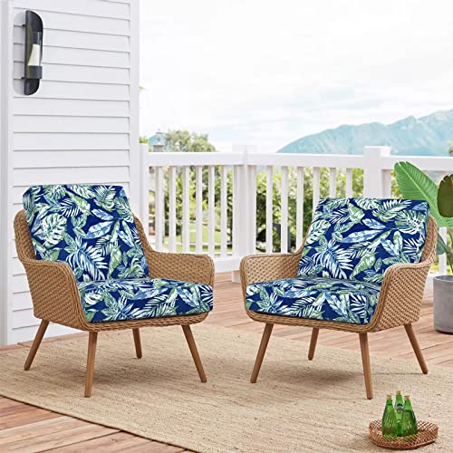 Sunlit Outdoor Cushion Covers 22" x 20" x 4", Replacement Cover Only, 4 Pack Water-Repellent Patio Chair Seat Slipcovers with Zipper and Tie, Tropical Leaf, Blue Green