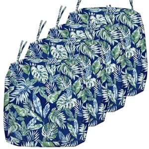 sunlit outdoor cushion covers 22" x 20" x 4", replacement cover only, 4 pack water-repellent patio chair seat slipcovers with zipper and tie, tropical leaf, blue green