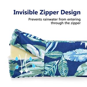 Sunlit Outdoor Cushion Covers 22" x 20" x 4", Replacement Cover Only, 4 Pack Water-Repellent Patio Chair Seat Slipcovers with Zipper and Tie, Tropical Leaf, Blue Green