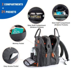 Extra Large Diaper Bag For 2 Kids, 35L Expandable Twin Diaper Bag Backpack For Travel/Shopping, Easy Access Design / 4 Big Insulated + 2 Wet Cloth Pocket For 2 Babies / Waterproof/Back Support Cushion