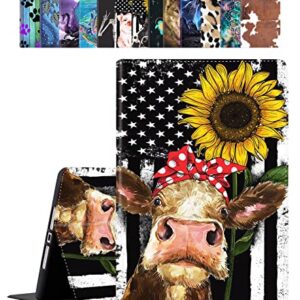 iPad Mini 6 Case, iPad Mini 2021 6th Generation Case Auto Sleep/Wake Multi-Angle Stand for iPad Mini 6th Gen 8.3 Inch , American Flag Sunflower Heifer