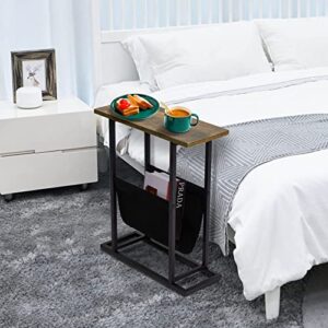 Small Side Table for Small Spaces - Narrow Small End Tables Living Room - Slim End Table with Magazine Holder - Skinny Bedside Table Small Nightstand Bedroom - Industrial Rustic Little Thin Side Table