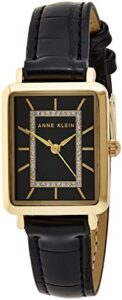 anne klein women's japanese quartz dress watch with faux leather strap, black, 14 (model: ak/3820gpbk)