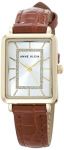 anne klein women's japanese quartz dress watch with faux leather strap, brown, 14 (model: ak/3820gphy)