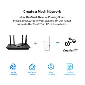 TP-Link AX1800 WiFi 6 Extender Internet Booster, Covers up to 1500 sq.ft and 30 Devices, Dual Band Wireless Signal Booster Repeater, Gigabit Ethernet Port, AP Mode, OneMesh Compatible(RE600X)