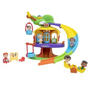 cocomelon deluxe clubhouse playset - features jj and his five friends- songs, sounds, phrases - slide, secret tunnel, basket elevator, interactive easel, pop up birds - amazon exclusive