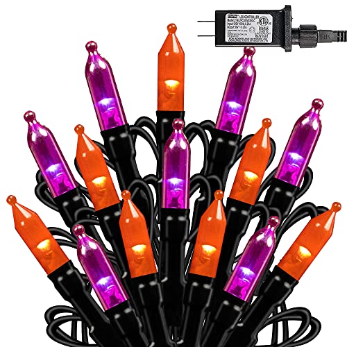 Dazzle Bright 200 LED Halloween Mini String Lights, 65FT Connectable Waterproof Plug in with 8 Modes Lights for Indoor Outdoor Patio Garden Party Decorations (Purple & Orange)