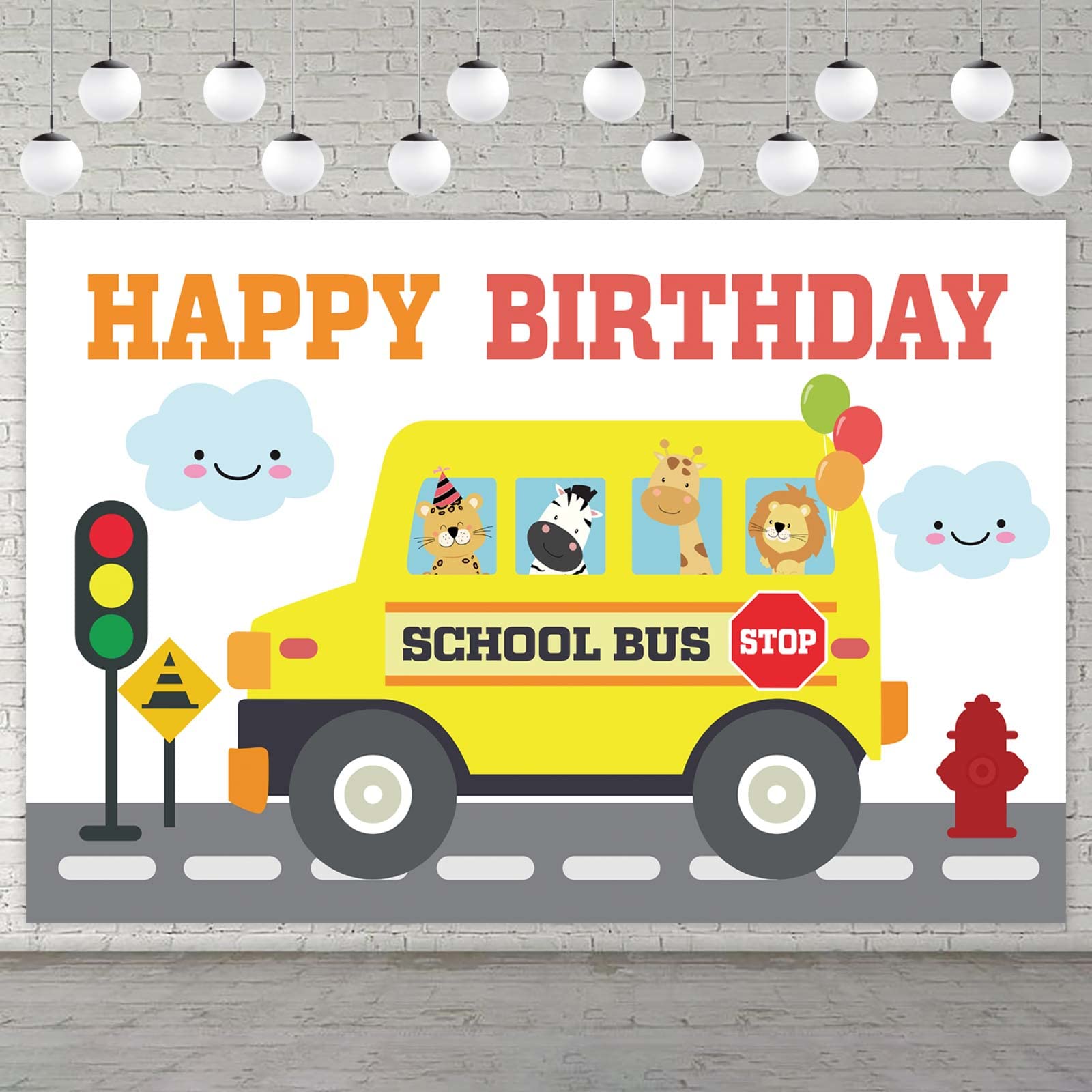 Yellow School Bus Happy Birthday Banner Backdrop Background Photo Booth Props Back to School Wheels on the Bus Theme Decor for First Day of School Welcome Party 1st Birthday Party Favors Decorations