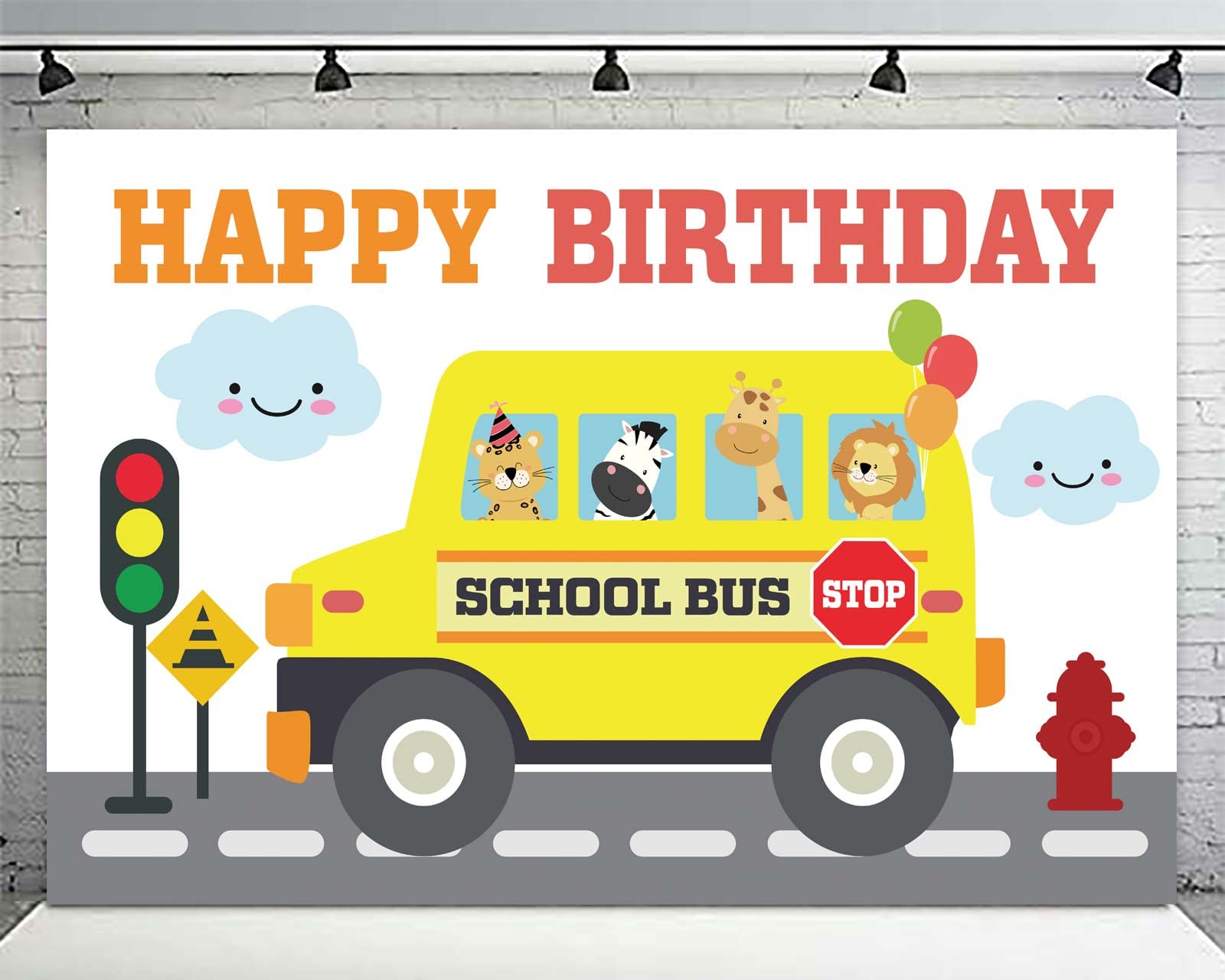 Yellow School Bus Happy Birthday Banner Backdrop Background Photo Booth Props Back to School Wheels on the Bus Theme Decor for First Day of School Welcome Party 1st Birthday Party Favors Decorations