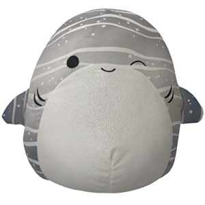 squishmallows original 14-inch sachie grey striped whale shark with white belly - large ultrasoft official jazwres plush