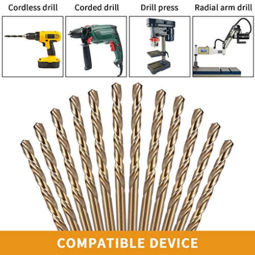 BECOLLO 3/32 Inch Cobalt Drill Bit Set, M35 Jobber Length Twist Drill Bits,Suitable for Drilling in Hard Metal, Stainless Steel, Cast Iron,10 Pieces