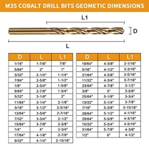 BECOLLO 3/32 Inch Cobalt Drill Bit Set, M35 Jobber Length Twist Drill Bits,Suitable for Drilling in Hard Metal, Stainless Steel, Cast Iron,10 Pieces