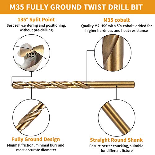 BECOLLO 3/32 Inch Cobalt Drill Bit Set, M35 Jobber Length Twist Drill Bits,Suitable for Drilling in Hard Metal, Stainless Steel, Cast Iron,10 Pieces