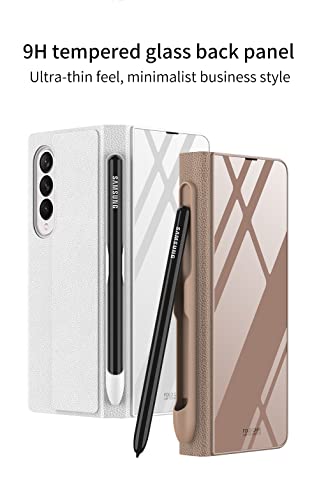 SHIEID Samsung Z Fold 3 Case Leather Cover, Galaxy Fold 3 Case with S Pen Holder Protector Cover 9H Tempered Glass Phone Case Compatible with Samsung Galaxy Z Fold 3 5G 2021, Limited Gray