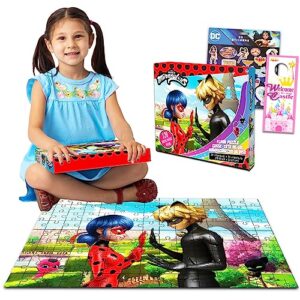 zagtoon miraculous ladybug giant floor puzzle for kids with superhero girls fun pack including stickers, and more (3 foot puzzle)