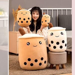 VHYHCY Cute Stuffed Boba Plush Bubble Tea Plushie Pillow Milk Tea Cup Pillow Food Plush, Soft Kawaii Hugging Milk Tea Plush Toy for Kids(Closed Eyes, 9.4 inch)