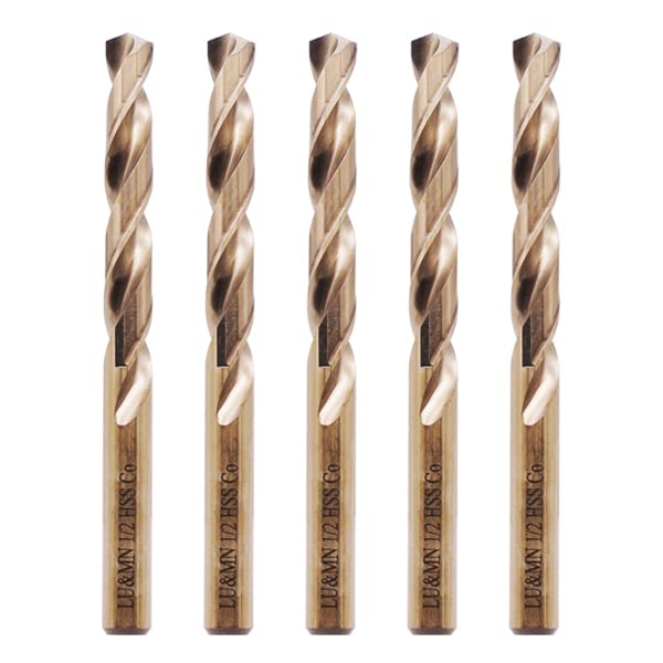 1/2" M35 Cobalt HSS Jobber Length Twist Drill Bit with Straight Shank,Heavy Duty, Pack of 5 PCS, Drilling for Cast Iron, Heat-Treated Steel, Stainless Steel and Other Hard Materials