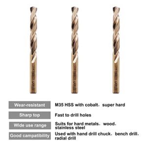 1/2" M35 Cobalt HSS Jobber Length Twist Drill Bit with Straight Shank,Heavy Duty, Pack of 5 PCS, Drilling for Cast Iron, Heat-Treated Steel, Stainless Steel and Other Hard Materials