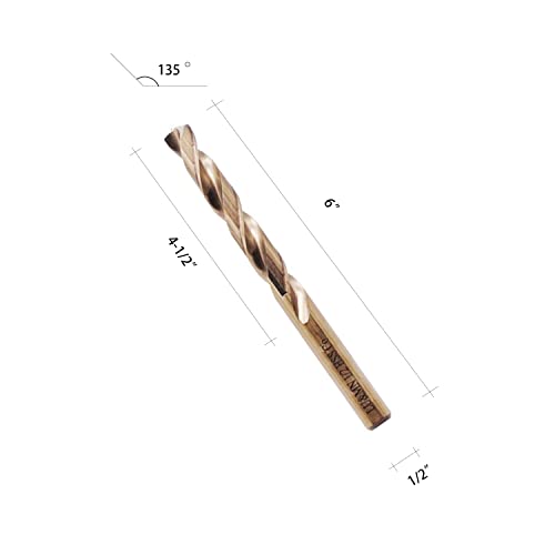 1/2" M35 Cobalt HSS Jobber Length Twist Drill Bit with Straight Shank,Heavy Duty, Pack of 5 PCS, Drilling for Cast Iron, Heat-Treated Steel, Stainless Steel and Other Hard Materials