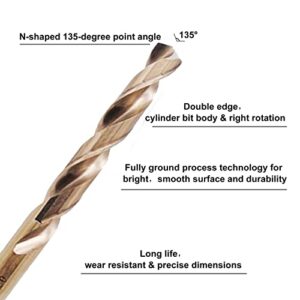 1/2" M35 Cobalt HSS Jobber Length Twist Drill Bit with Straight Shank,Heavy Duty, Pack of 5 PCS, Drilling for Cast Iron, Heat-Treated Steel, Stainless Steel and Other Hard Materials