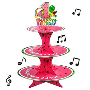 watermelon party supplies cupcake stand, 1st first coco party favors cake stand for kids birthday party decorations, kid's melon birthday baby shower party supplies