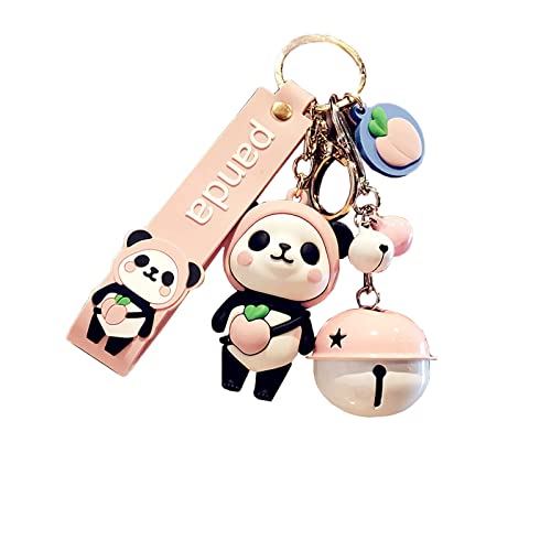 HSYHERE Men Women Boys Girls Rubber Cute PVC Panda Keychain Creative New Year Gift Bag Animal Pendant Fruit Pendant Key Case Car Key Pendant Metal Key Ring-Pink Panda+Pink White Bell, Bells-pink