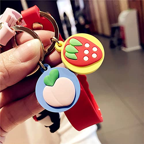 HSYHERE Men Women Boys Girls Rubber Cute PVC Panda Keychain Creative New Year Gift Bag Animal Pendant Fruit Pendant Key Case Car Key Pendant Metal Key Ring-Pink Panda+Pink White Bell, Bells-pink