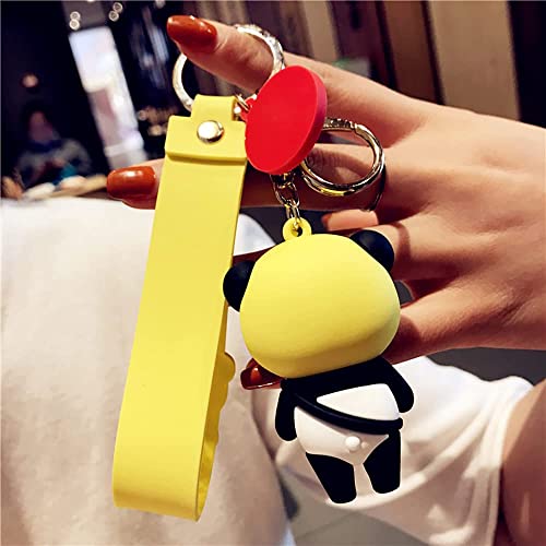 HSYHERE Men Women Boys Girls Rubber Cute PVC Panda Keychain Creative New Year Gift Bag Animal Pendant Fruit Pendant Key Case Car Key Pendant Metal Key Ring-Pink Panda+Pink White Bell, Bells-pink