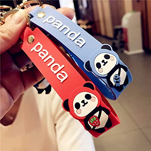 HSYHERE Men Women Boys Girls Rubber Cute PVC Panda Keychain Creative New Year Gift Bag Animal Pendant Fruit Pendant Key Case Car Key Pendant Metal Key Ring-Pink Panda+Pink White Bell, Bells-pink