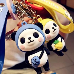 HSYHERE Men Women Boys Girls Rubber Cute PVC Panda Keychain Creative New Year Gift Bag Animal Pendant Fruit Pendant Key Case Car Key Pendant Metal Key Ring-Pink Panda+Pink White Bell, Bells-pink