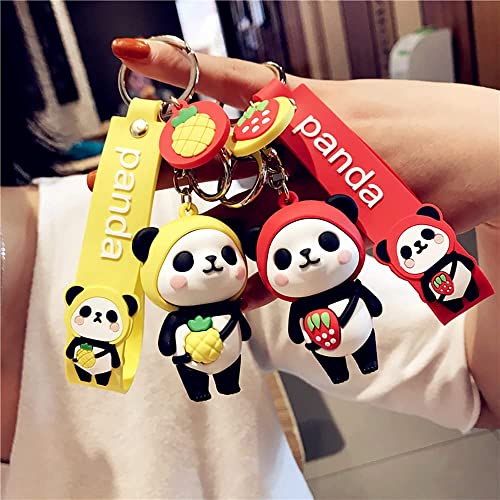 HSYHERE Men Women Boys Girls Rubber Cute PVC Panda Keychain Creative New Year Gift Bag Animal Pendant Fruit Pendant Key Case Car Key Pendant Metal Key Ring-Pink Panda+Pink White Bell, Bells-pink