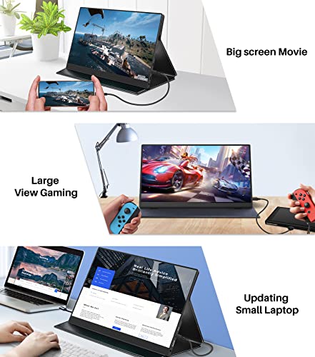 Portable Monitor for Laptop 17.3", FHD 1080P 100% sRGB Travel Monitor for Laptop, Portable Computer IPS Display w/VESA, External Monitor USB-C 60Hz HDR HDMI Portable Screen w/Smart Cover & Speakers