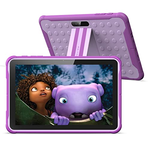 PRITOM Android 10 Go, 10 inch Kids Tablet, Parental Control, 6000mAh, 3G Phone Tablet, Quad Core Processor, 2GB RAM, 32GB ROM, HD IPS Screen, Google Play, YouTube, with Kids-Tablet Case(Purple)