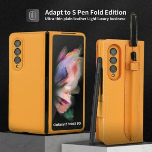 EAXER for Samsung Galaxy Z Fold 3 Removable Card Wallet Leather Pen Slot Case Cover Full Body Protective Anti-Scratch Hard Slim Case PU Leather for Samsung Galaxy Z Fold 3 5G 2021 Yellow-Twill