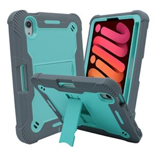kiq guardian series rugged case for ipad mini 6 case/ipad mini case 6th generation 2021 8.3 inch cover - teal - grey