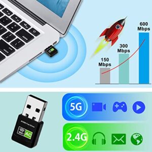 USB WiFi Adapter, 600Mbps Mini Wireless WiFi Network Adapters for Desktop Computer/Notebook PC, Dual Band 5G+2.4G WiFi Dongle Laptop External Network Card for Windows 11/10/8/XP etc, No Need CD Drive