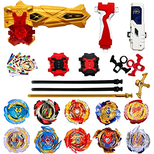 BeyBtatle Battling Top Burst Gyro Toy Set Combat Battling Game 10 Spinning Tops 1 St. Sword Ver Launcher + 2 bidirectional launchers with Portable Storage Box Gift for Kids Children Boys Ages 6+