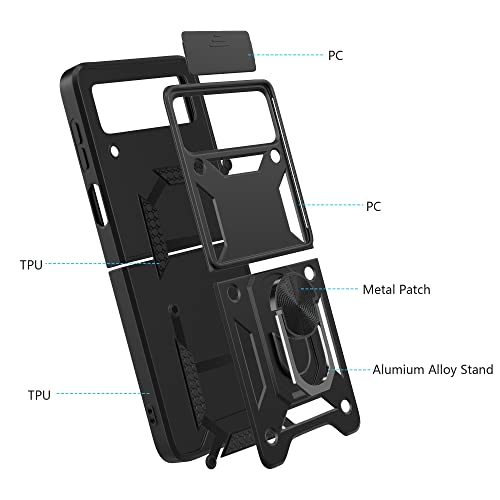 ZCDAYE Armor Case for Samsung Galaxy Z Flip 3 Case with Kickstand & Camera Cover, Heavy Duty Case Military Grade Protective Phone Cover for Samsung Z Flip 3 5G (2021)-Black