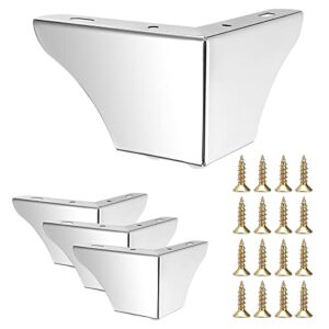 bstkey 4pcs 8cm/3 inch modern metal furniture sofa cabinet legs with mounting screws - diy replacement legs set for furniture cabinet foot legs sofa bed desk table feet support, silver