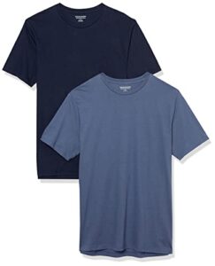 amazon essentials men's slim-fit short-sleeve crewneck t-shirt, pack of 2, navy/dark blue, medium