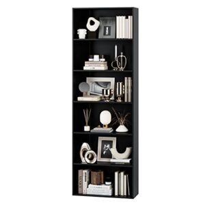 fotosok 6-tier open bookcase and bookshelf, freestanding display storage shelves tall bookcase for bedroom, living room and office, black