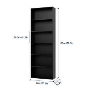 FOTOSOK 6-Tier Open Bookcase and Bookshelf, Freestanding Display Storage Shelves Tall Bookcase for Bedroom, Living Room and Office, Black