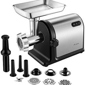 AAOBOSI Electric Meat Grinder 【3000W Max 】Heavy Duty Stainless Steel Meat Mincer with 3 Grinding Plates, 3 Sausage Stuffer Tubes & Kubbe Attachments,Easy One-Button Control