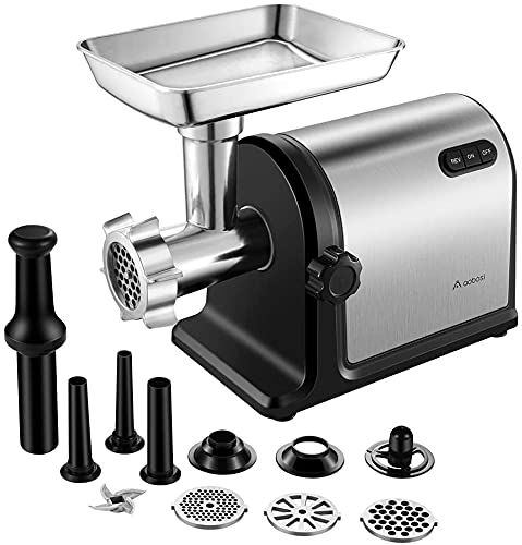 AAOBOSI Electric Meat Grinder 【3000W Max 】Heavy Duty Stainless Steel Meat Mincer with 3 Grinding Plates, 3 Sausage Stuffer Tubes & Kubbe Attachments,Easy One-Button Control