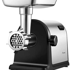 AAOBOSI Electric Meat Grinder 【3000W Max 】Heavy Duty Stainless Steel Meat Mincer with 3 Grinding Plates, 3 Sausage Stuffer Tubes & Kubbe Attachments,Easy One-Button Control