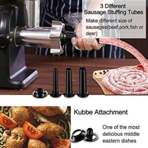 AAOBOSI Electric Meat Grinder 【3000W Max 】Heavy Duty Stainless Steel Meat Mincer with 3 Grinding Plates, 3 Sausage Stuffer Tubes & Kubbe Attachments,Easy One-Button Control