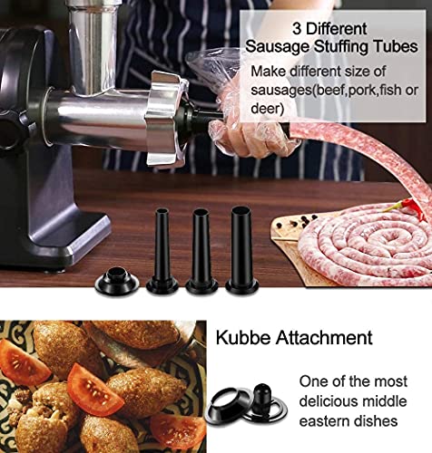 AAOBOSI Electric Meat Grinder 【3000W Max 】Heavy Duty Stainless Steel Meat Mincer with 3 Grinding Plates, 3 Sausage Stuffer Tubes & Kubbe Attachments,Easy One-Button Control