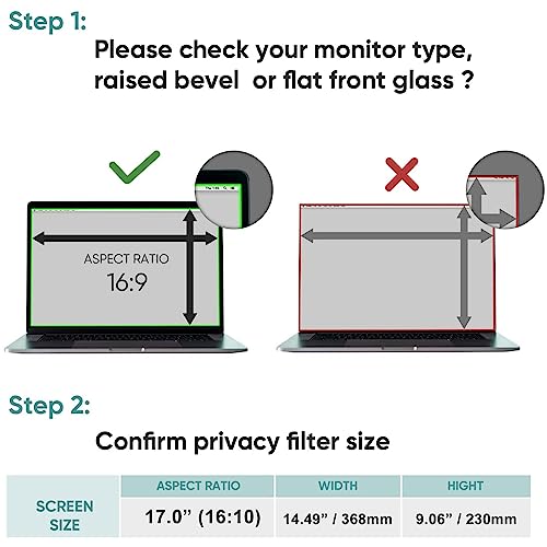 17 Inch Laptop Privacy Screen Filter Compatible with HP/Dell/Acer/Samsung/Lenovo/Toshiba,etc and Other 17" Screen 16:10 Widescreen Display Laptop Privacy Screen Anti-Blue and Anti-Glare Protector with Webcam Cover