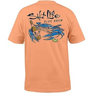salt life mens blue brew crab short sleeve classic fit shirt, grapefruit, x-large