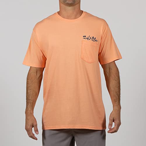 Salt Life Mens Blue Brew Crab Short Sleeve Classic Fit Shirt, Grapefruit, X-Large